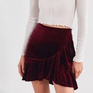 Urban Outfitters Velvet Ruffle Wrap Mini Skirt